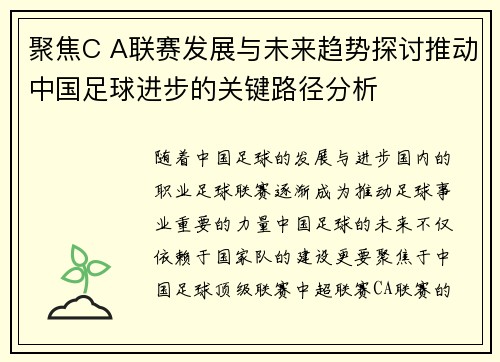 聚焦C A联赛发展与未来趋势探讨推动中国足球进步的关键路径分析